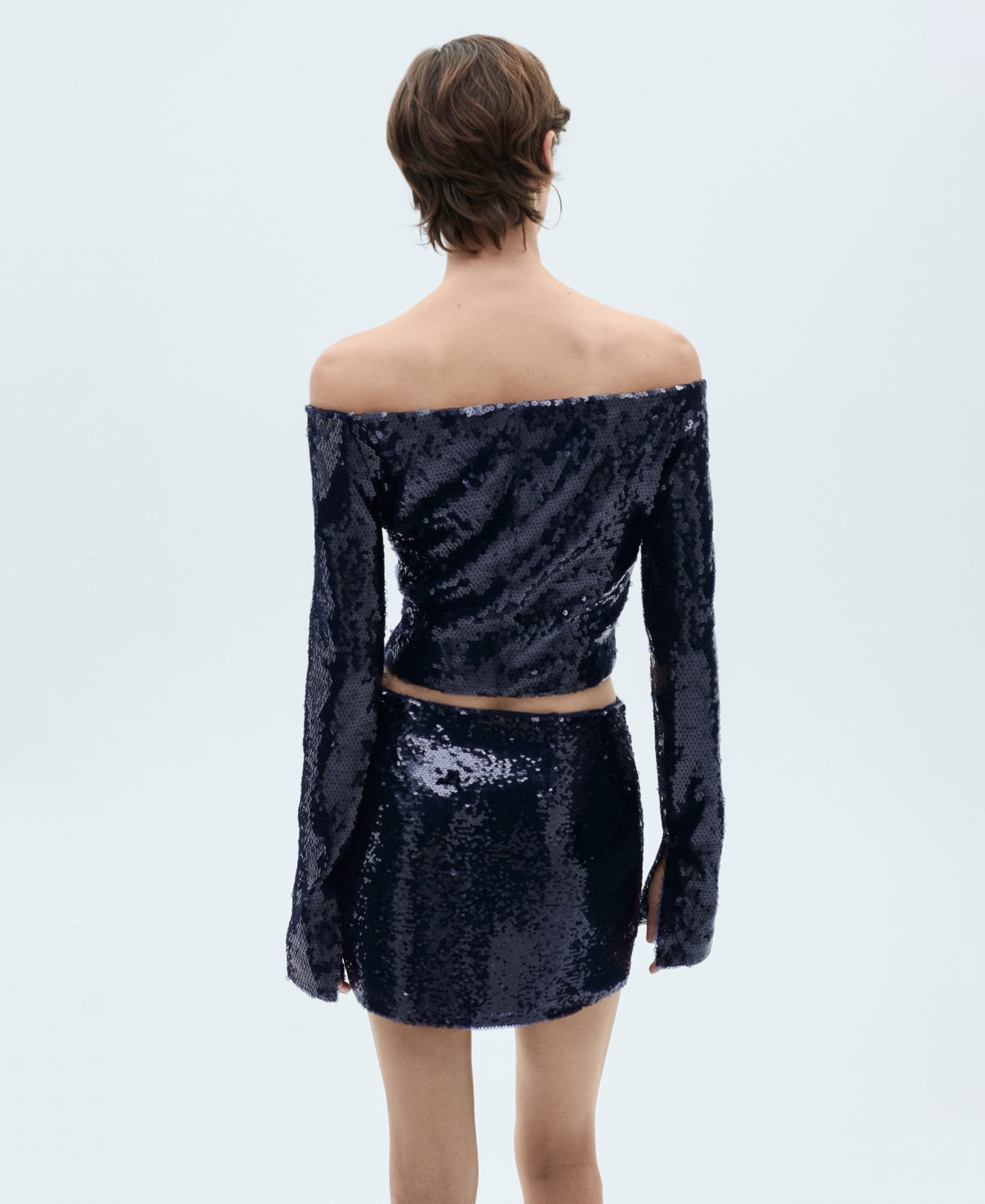 Mango Sequin Miniskirt Silver In Night Blue