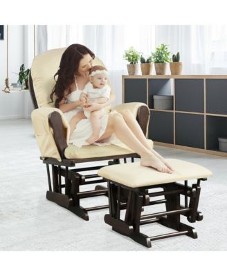 Glider and Ottoman Cushion Set Wood Baby Nursery Rocking Chair