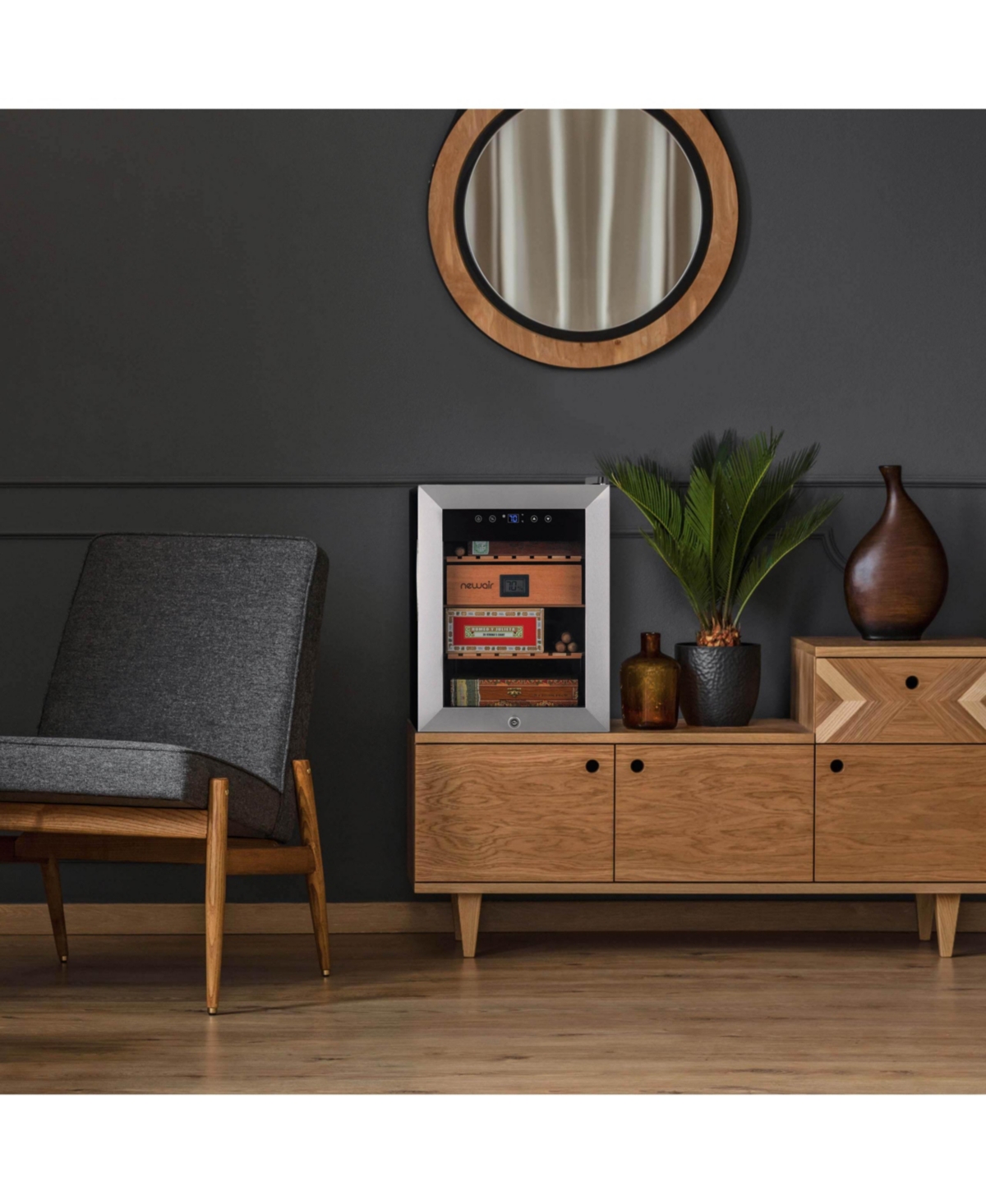 Newair 250 Count Electric Cigar Humidor Wineador  Thermoelectric Cooling with Precision Digital Temperature Controls - Stainless st