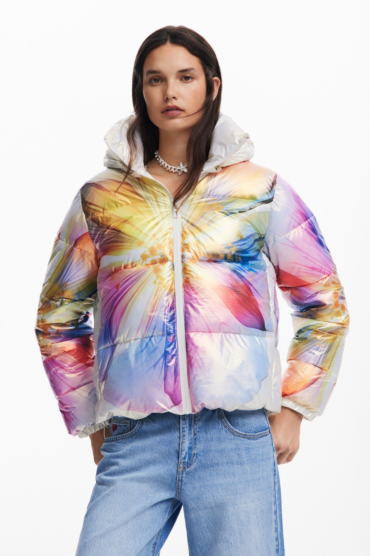 Desigual Women's Quilted flower coat