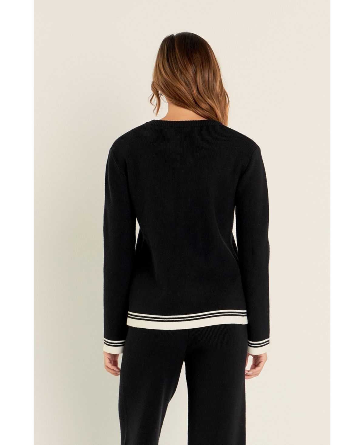 English Factory Women's Contrast Stripe Detail Knit Top -ivory