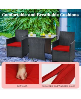 3 Pieces Patio Rattan Furniture Set with Cushion and Sofa Armrest