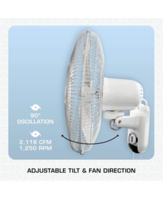 Classic 16 Inch 90 Degree Oscillating 3 Speed Wall Mounted Fan, White