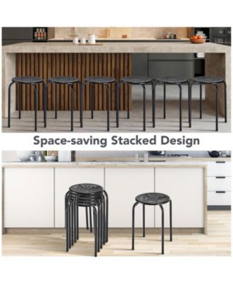 Set of 6 Stackable Multifunctional Daisy Design Backless Round Metal Stool Set