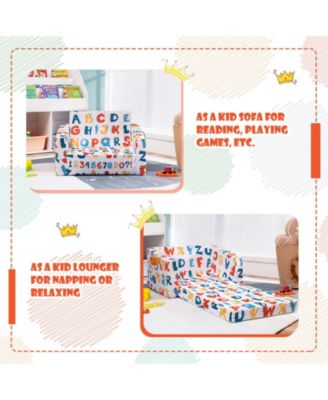 2-in-1 Convertible Kids Sofa with Velvet Fabric