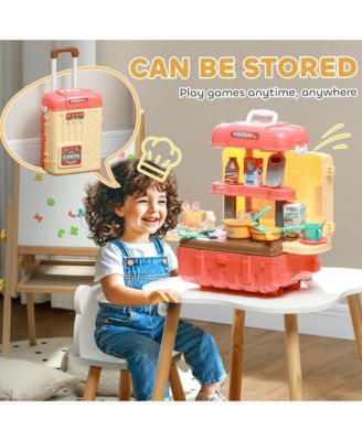3 in 1 Play Kitchen Set, Foldable Pretend Play Toys for 3-6 Years Old
