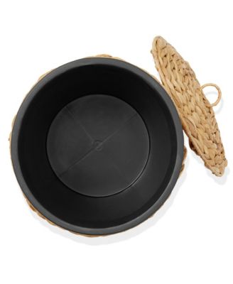 Hyacinth Trash Can with Lid and Liner, Woven Waste Basket