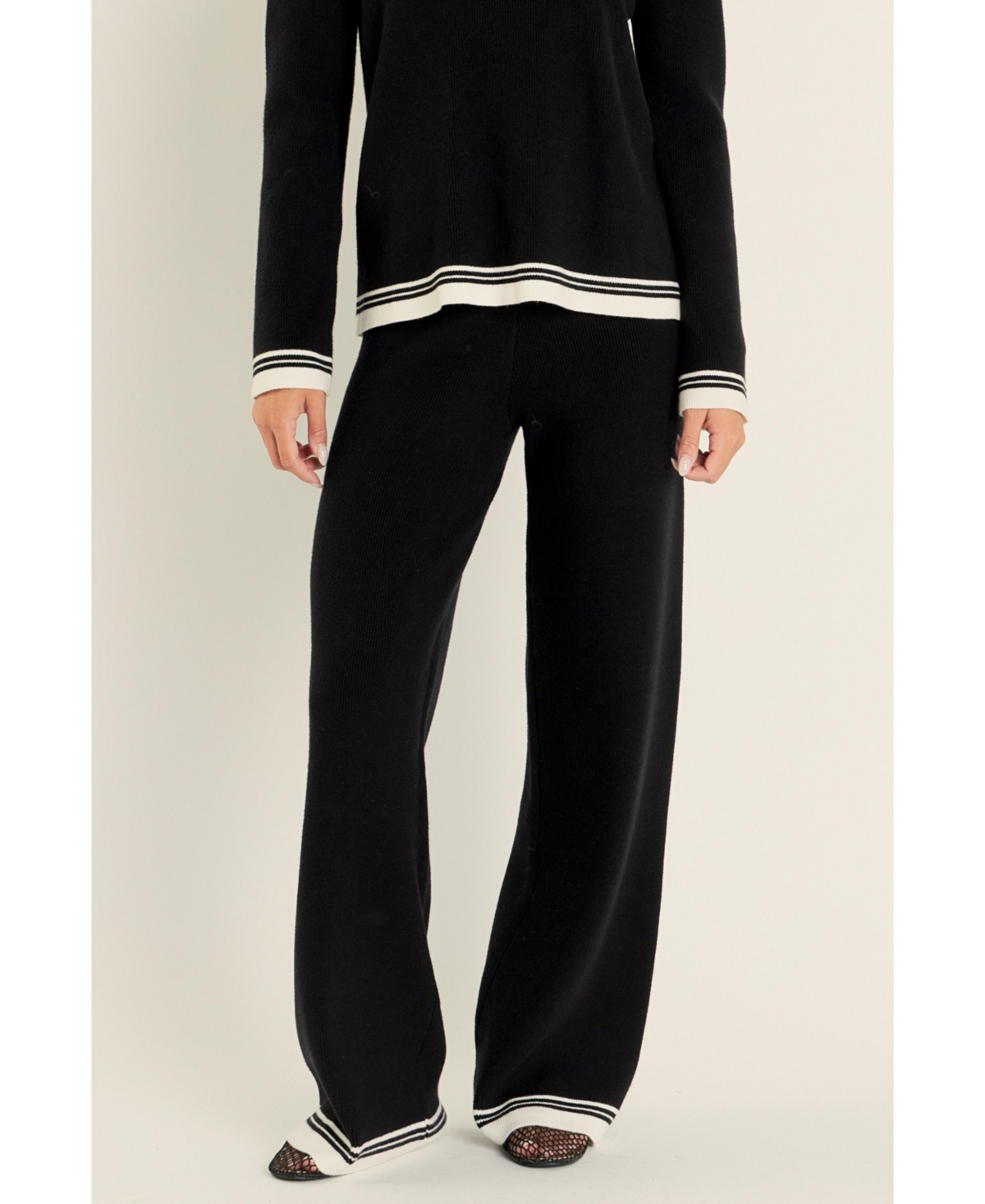 English Factory Women's Contrast Stripe Detail Knit pants -ivory