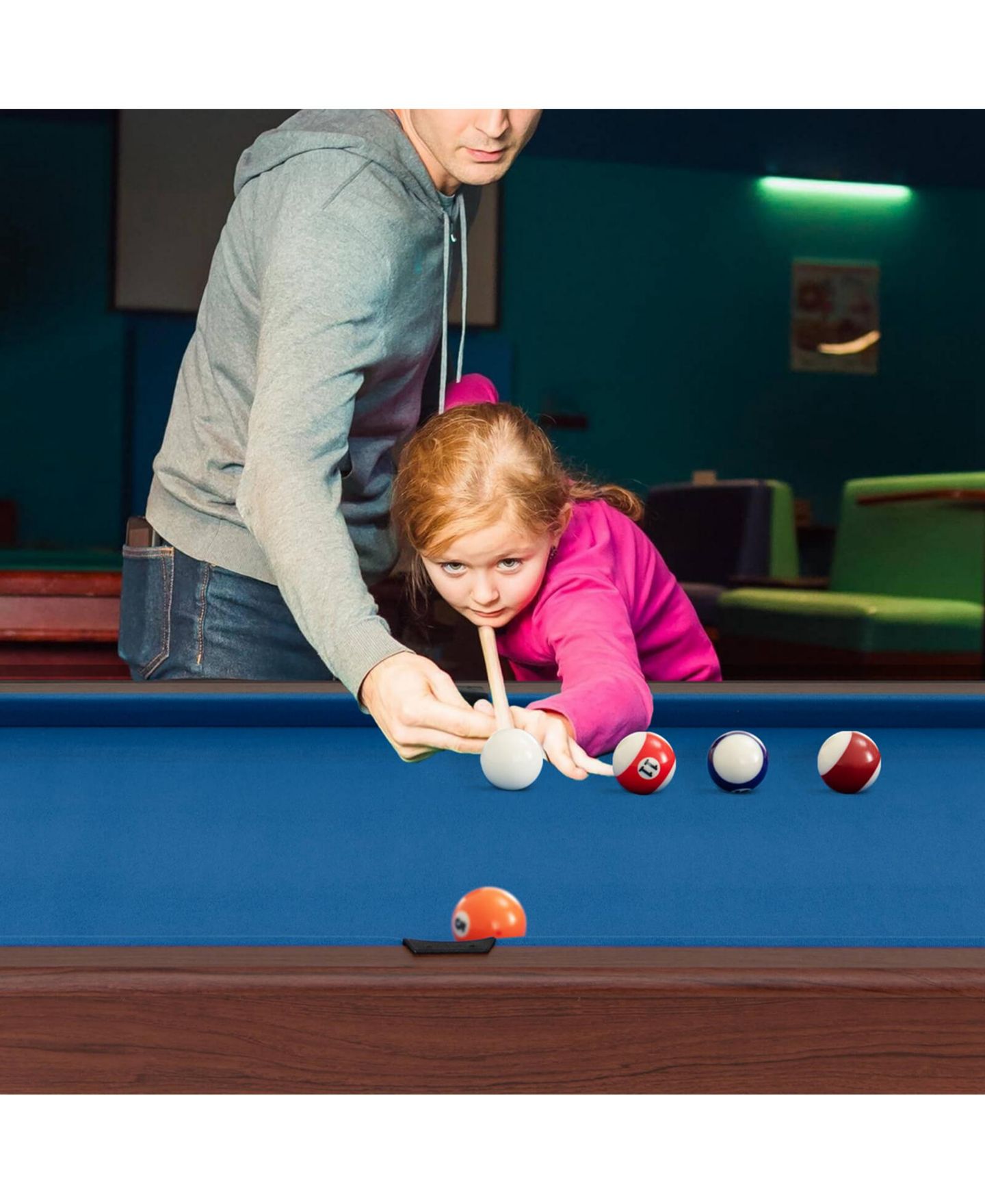 Детские игрушки Costway 48" Pool Table for Kids Adults with Full Set of Balls 2 Cue Sticks 2, цвет: Синий — фото 3