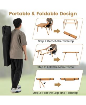 Folding Camping Table Picnic Table with Storage Bag and Waterproof Desktop
