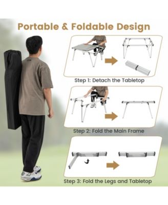 Folding Camping Table Picnic Table with Storage Bag and Waterproof Desktop