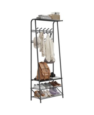 70.8" Wood & Metal Hall Tree Entryway Bench with 10 Hooks, Shoe Rack & Storage Organizer