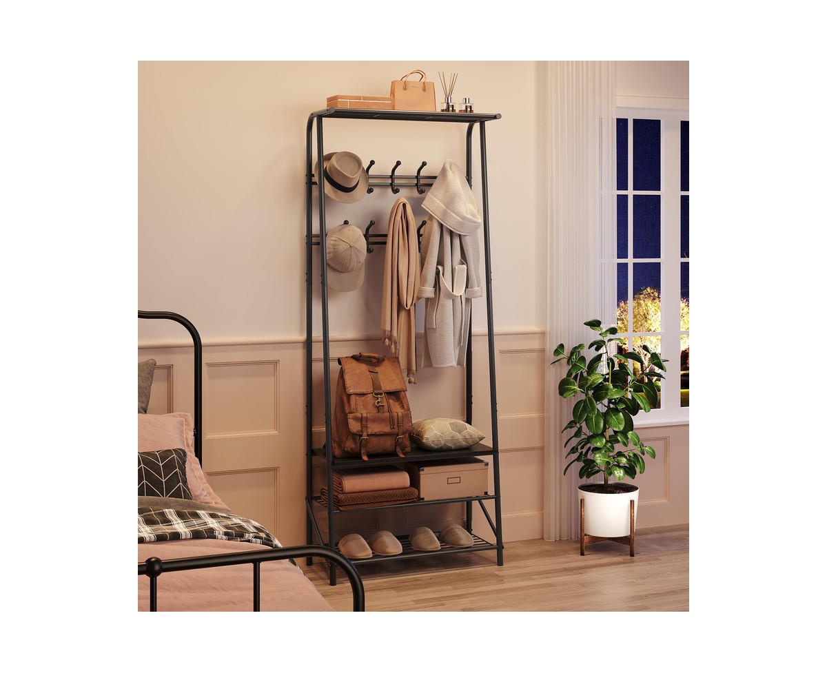 gaomon Coat Rack Shoe Bench with 10 Hooks, Hall Trees Entryway Bench with Storage, Multifunctional Hallway Organizer, Wood Look Accent Furniture with