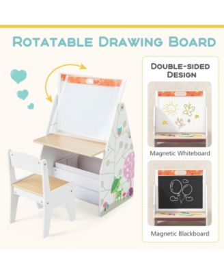 3 in 1 Kids Easel and Play Station Convertible with Chair and Storage Bins