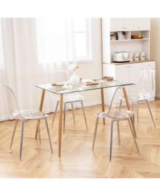 Set of 4 Dining Chairs Modern Plastic Shell Side Chair with Seat and Wood Legs
