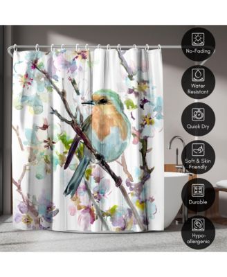 71x74 Robin and Apricot Tree Blossom Shower Curtain - 100% Polyester Shower Curtain
