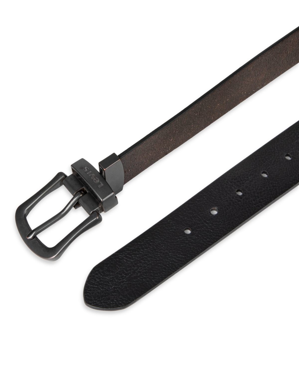 Levi's Men's Two-In-One Reversible Rugged Leather Jean Belt -Black