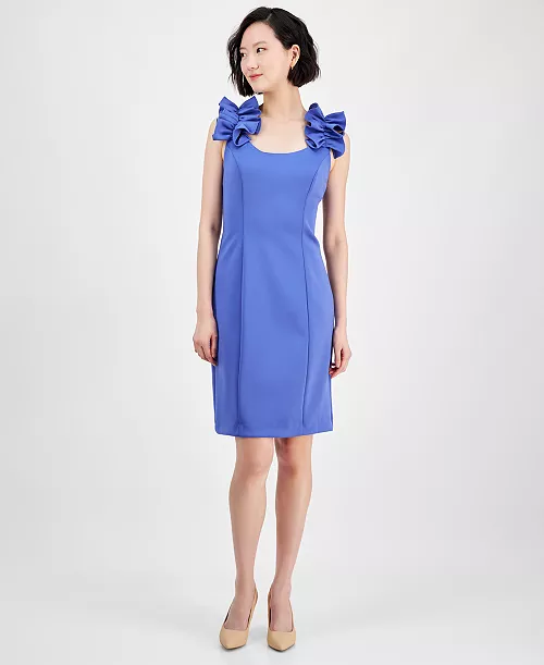 women's ruffled-shoulder sleeveless dress