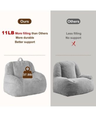 Giant Bean Bag Chair, Faux Fur Stuffed Bean Bag Couch with Filler, Bean Bag Chair for Adults, Big Lazy Sofa Floor Sofa with Handle, Large Living Bean Bag