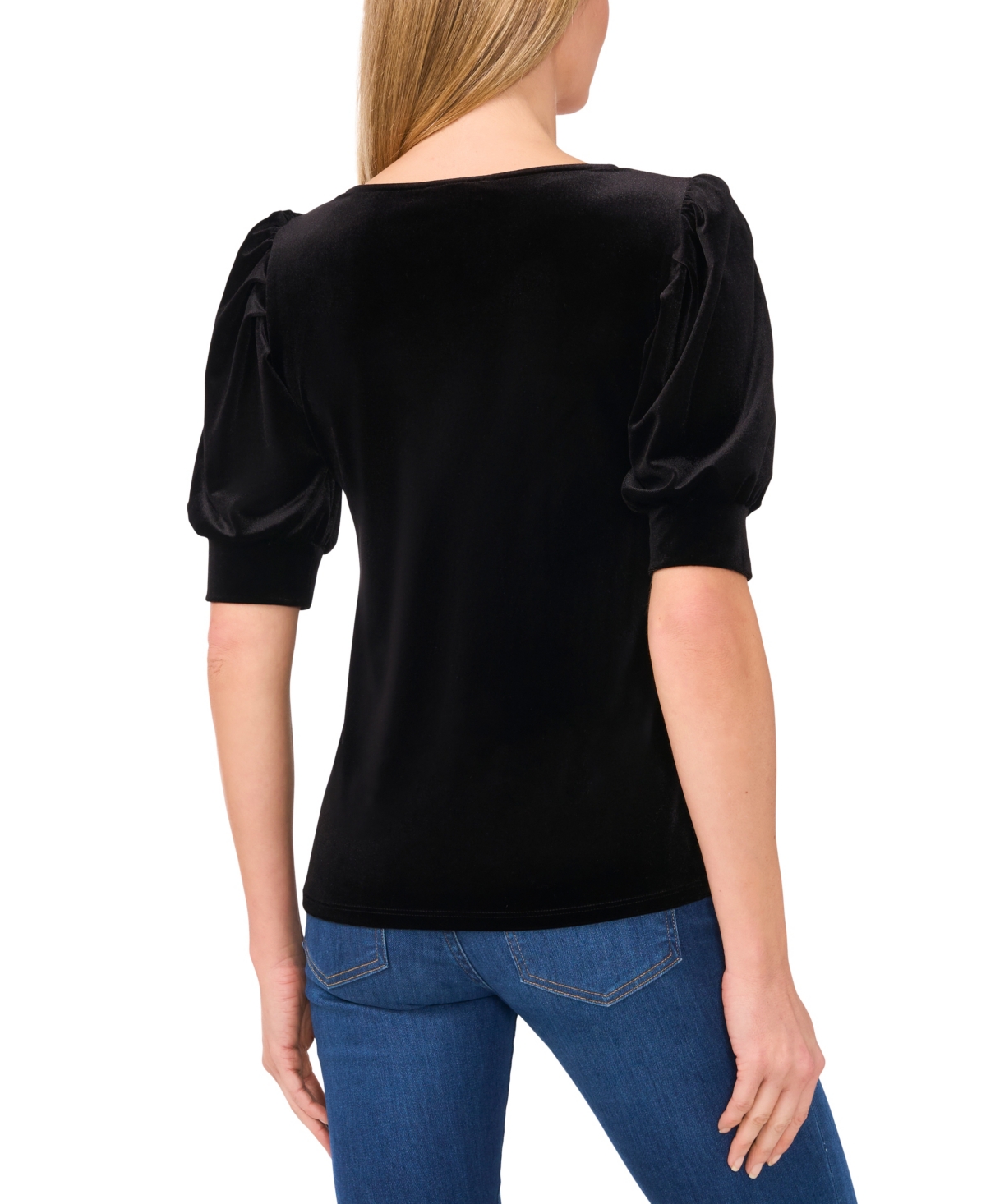 Cece Puff Shoulder Velvet Top In Rich Black