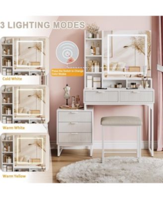 Makeup Vanity Desk with Mirror and Lights, Vanity Table with 5 Drawers