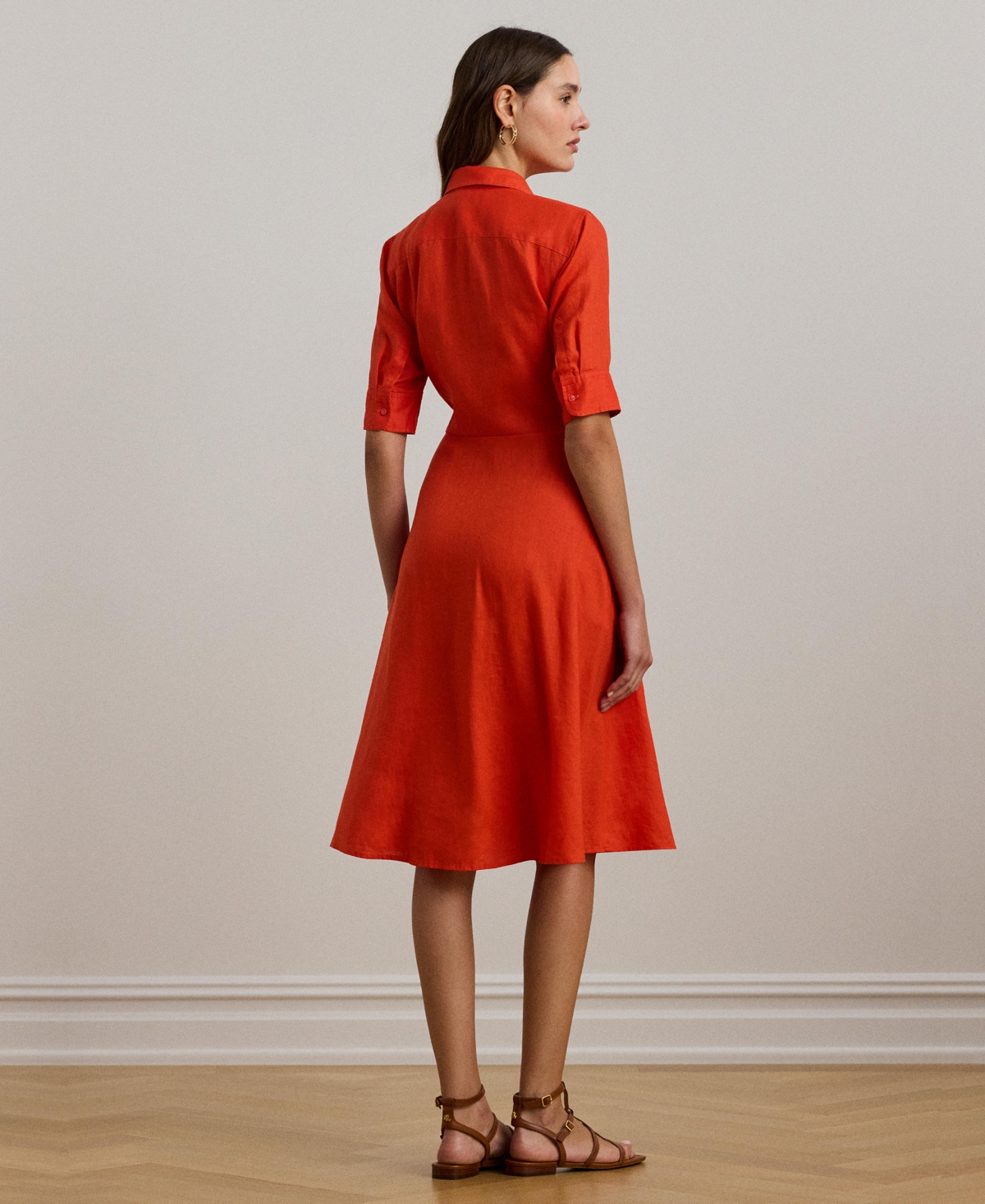 Ralph Lauren Tie-front Linen Shirtdress In Orange Lily