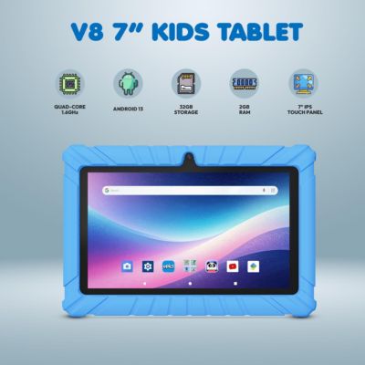 V8 Kids Tablet 32GB, 7” Screen WiFi Learning Device with Parental Controls, Shockproof Case, Epic! & LingoKids Apps