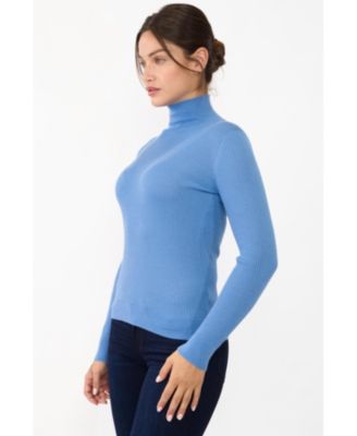 Women's Tissue Weight Cashmere Silk Rib-knit Turtleneck Sweater