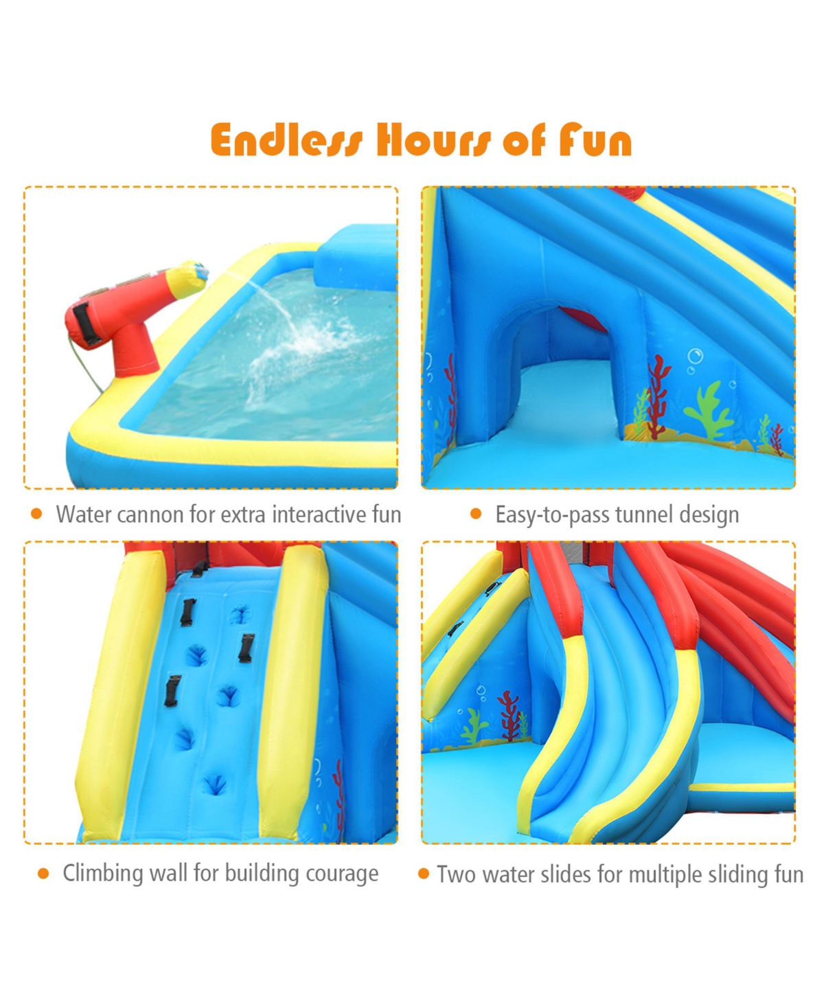 Gymax Inflatable Water Park Bounce House Crab w/ 2 Slides Climbing Wall Tunnel