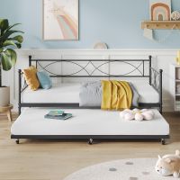 Twin Daybed with Trundle, Day Bed with Trundle Bed Twin, Twin Size Mattress Foundation with Steel Slat Support for Kids Teens Adults Living Room