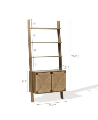71" Tall Bookshelf 4 Ladder Shelves Etagere Bookcase with 2-Door Cabinet Storage Organizer