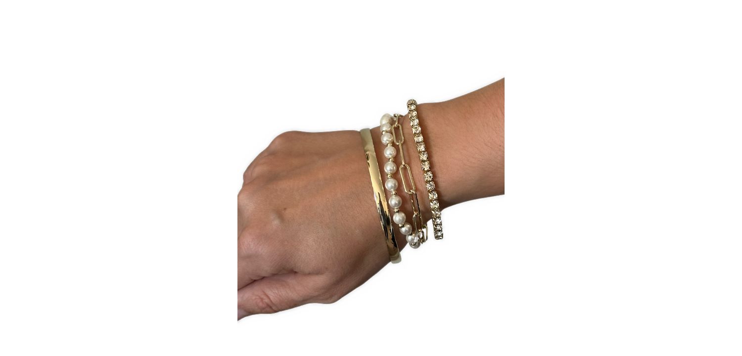 Mixed Gold, Pearl + Cubic Zirconia 4 Bracelet Set