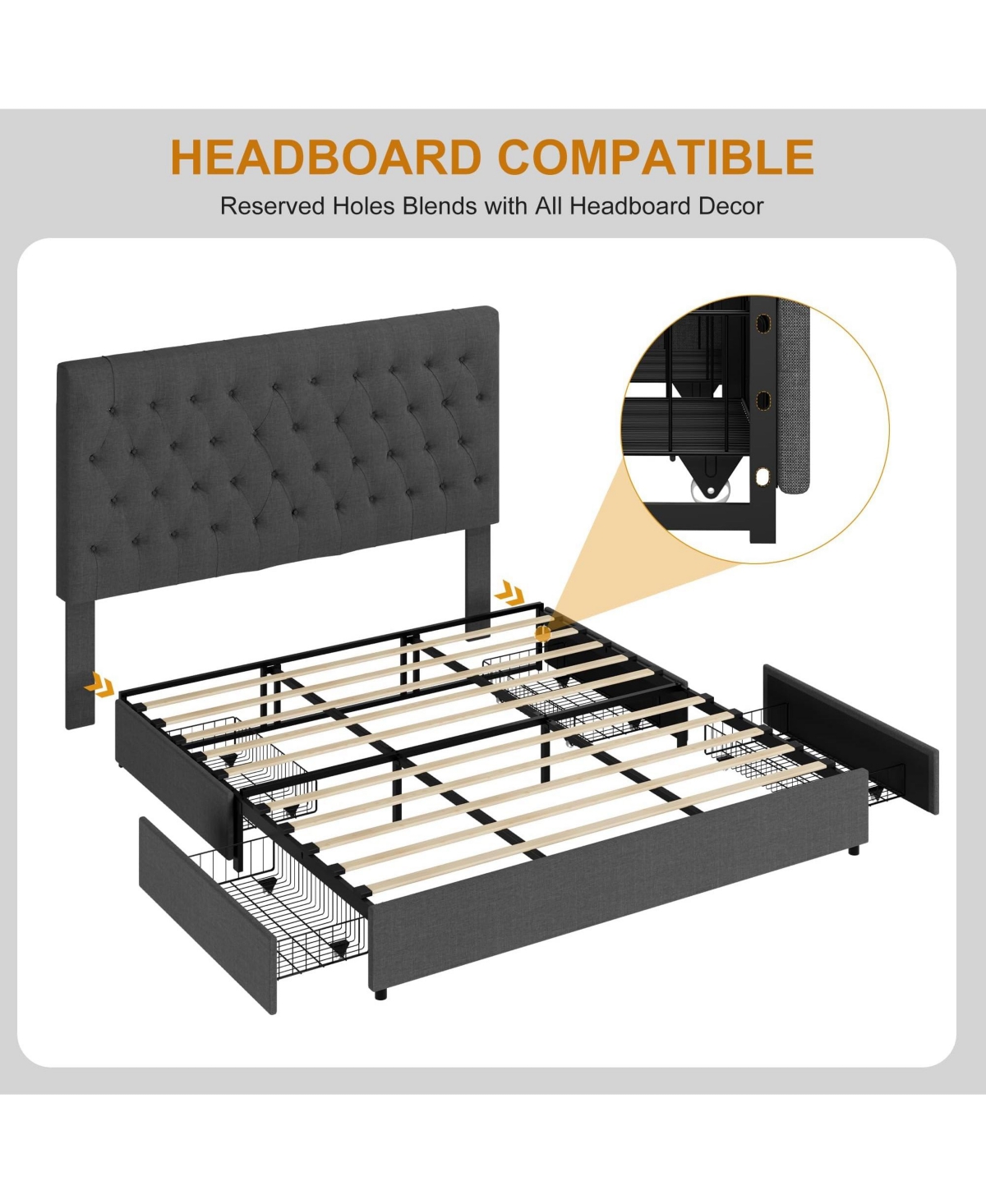 gaomon Size Platform Bed Frame with 4 Storage Drawers,No Fixed Headboard