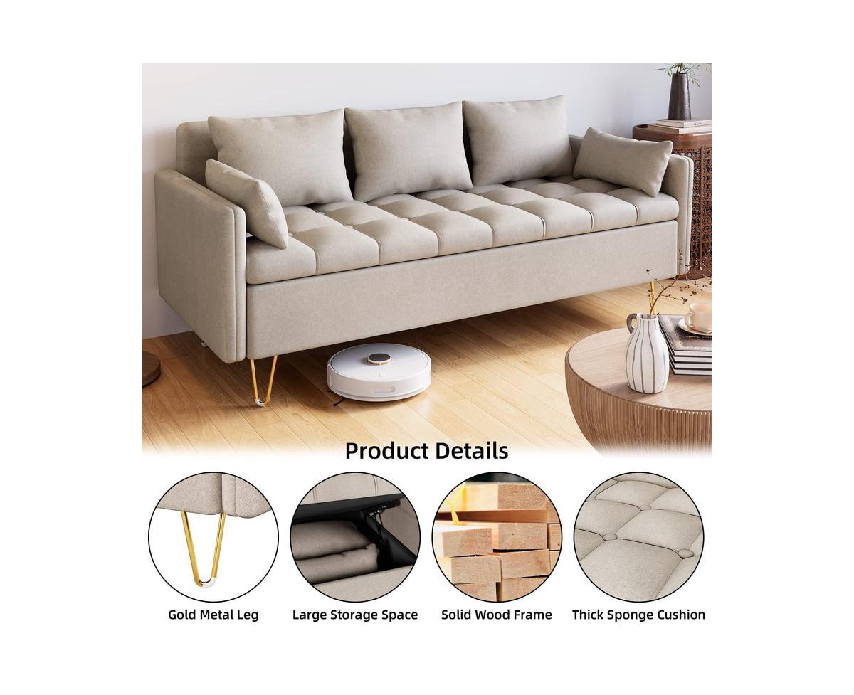 gaomon Sofa Leather 3-Seater Sofa Comfortable Living Room Sofa Modern Sofa with seat Storage Sofa and Ottoman Set with Hand-Stitched Cushions Suitable