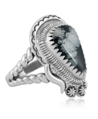 Sterling Silver Snowflake Obsidian Split Shank Rope Ring, Size 11