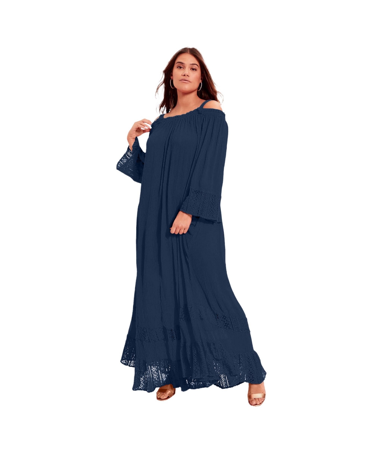 June + Vie Women's Plus Size Off-The-Shoulder Sundrop Maxi Dress