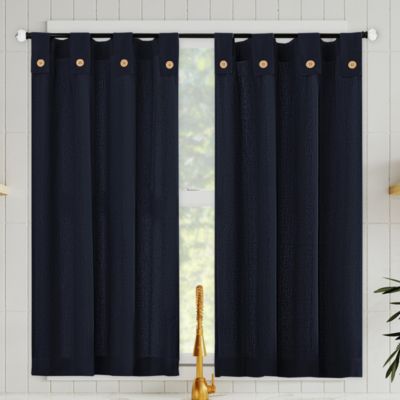 Cotton Blend Button Tab Top Cafe Curtain Pair