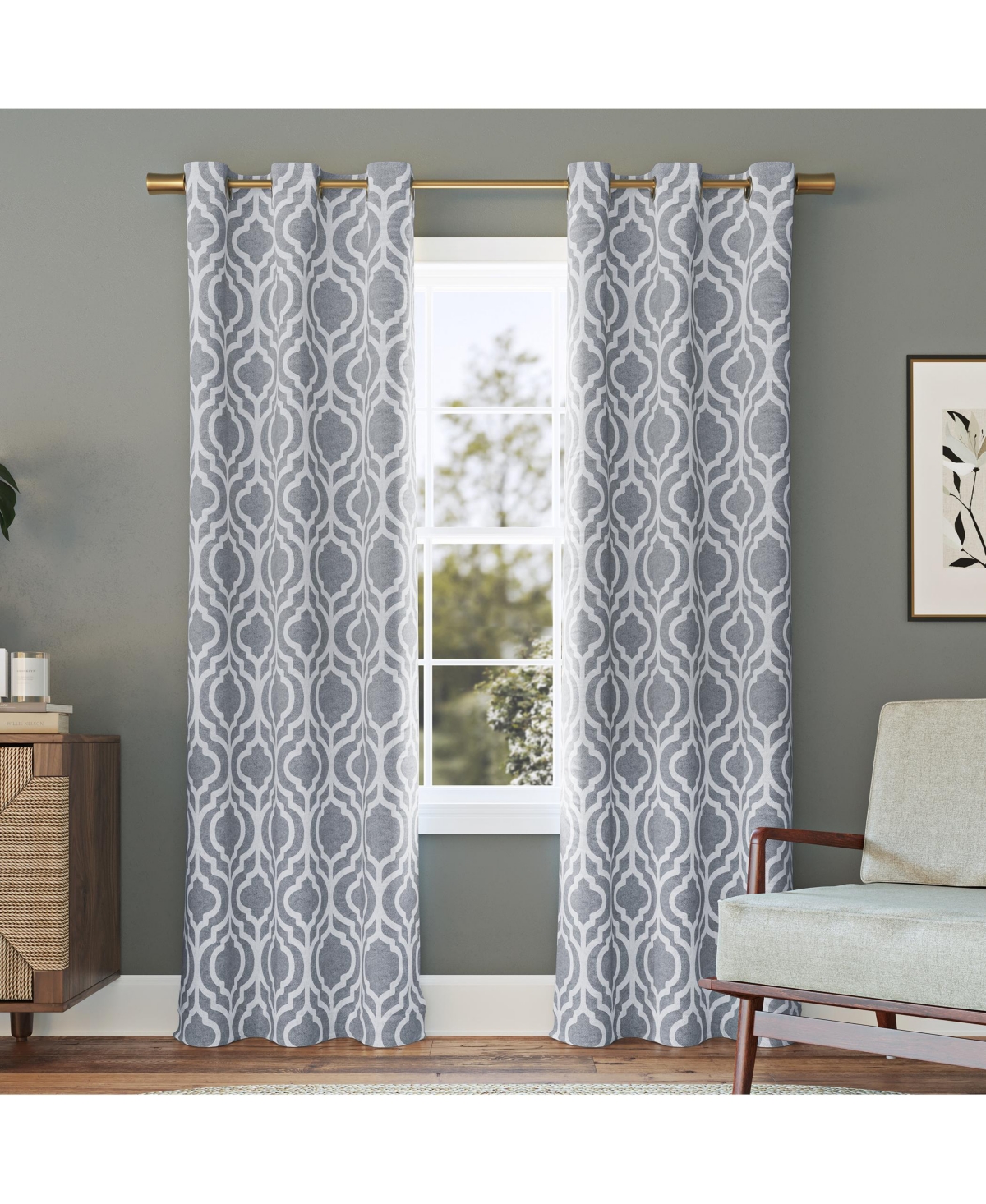 Eldon Trellis Print Blackout Grommet Curtain Panel - Gray