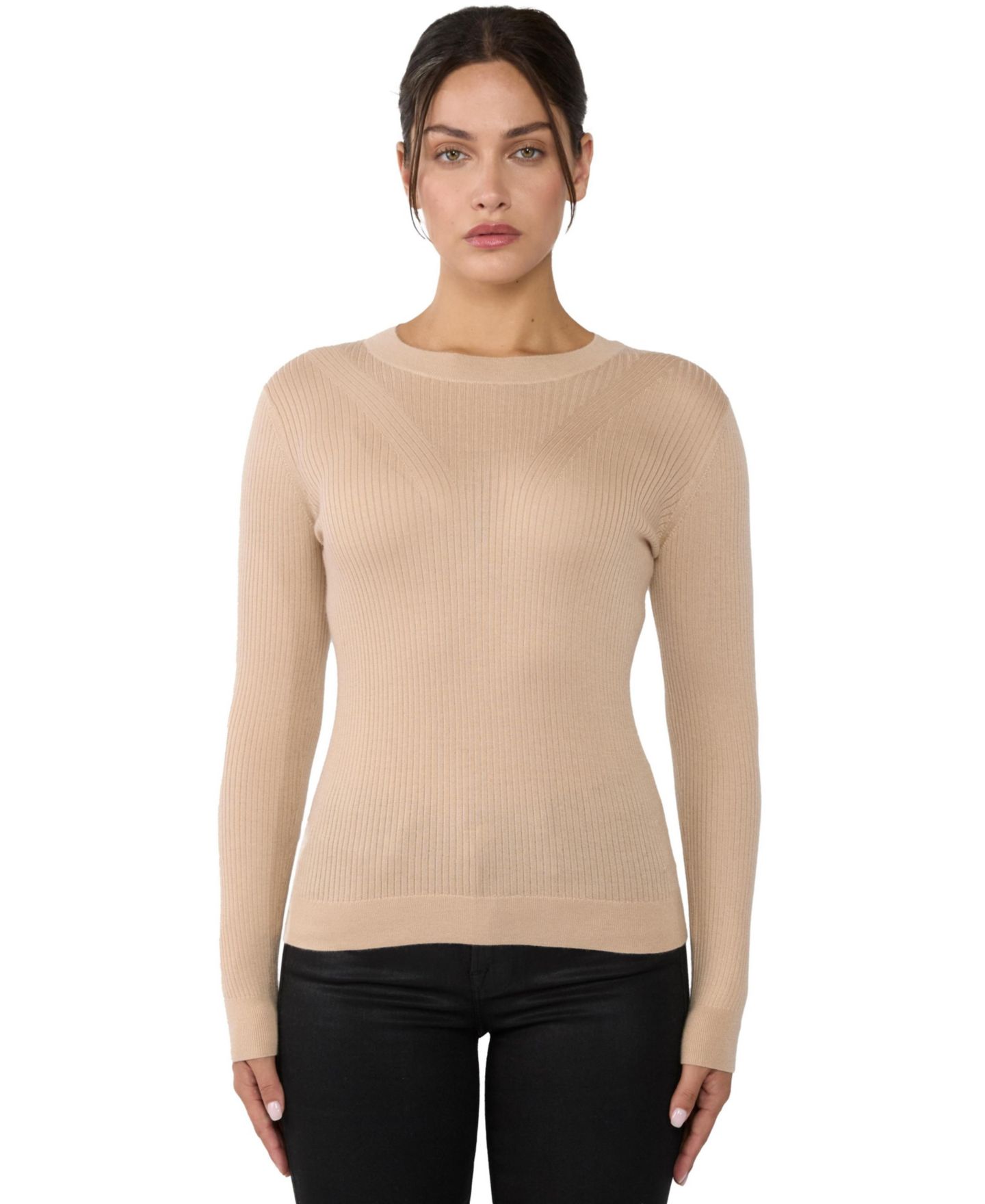 Женский свитер JENNIE LIU Tissue Weight Cashmere Silk Rib-knit Crewneck, цвет: Butterscotch — фото 1