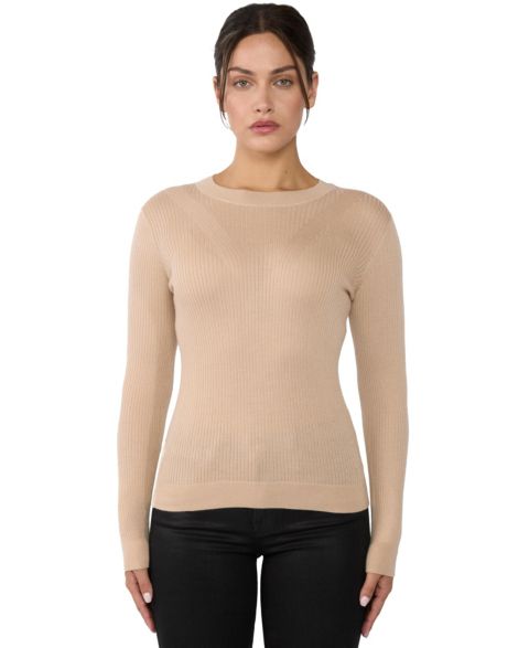Женский свитер JENNIE LIU Tissue Weight Cashmere Silk Rib-knit Crewneck, цвет: Butterscotch