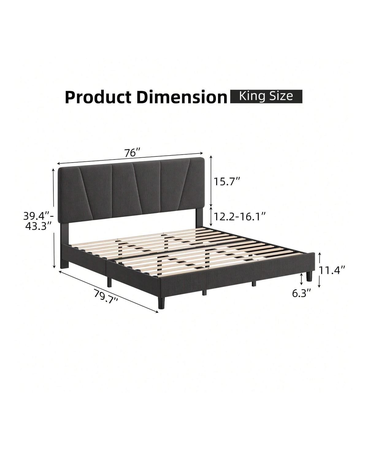 gaomon Bed Frame With Headboard,Linen Upholstered Platform Bed With Adjustable Diagonal Channel Tufted Headboard, Mattress Foundation With Strong Wood