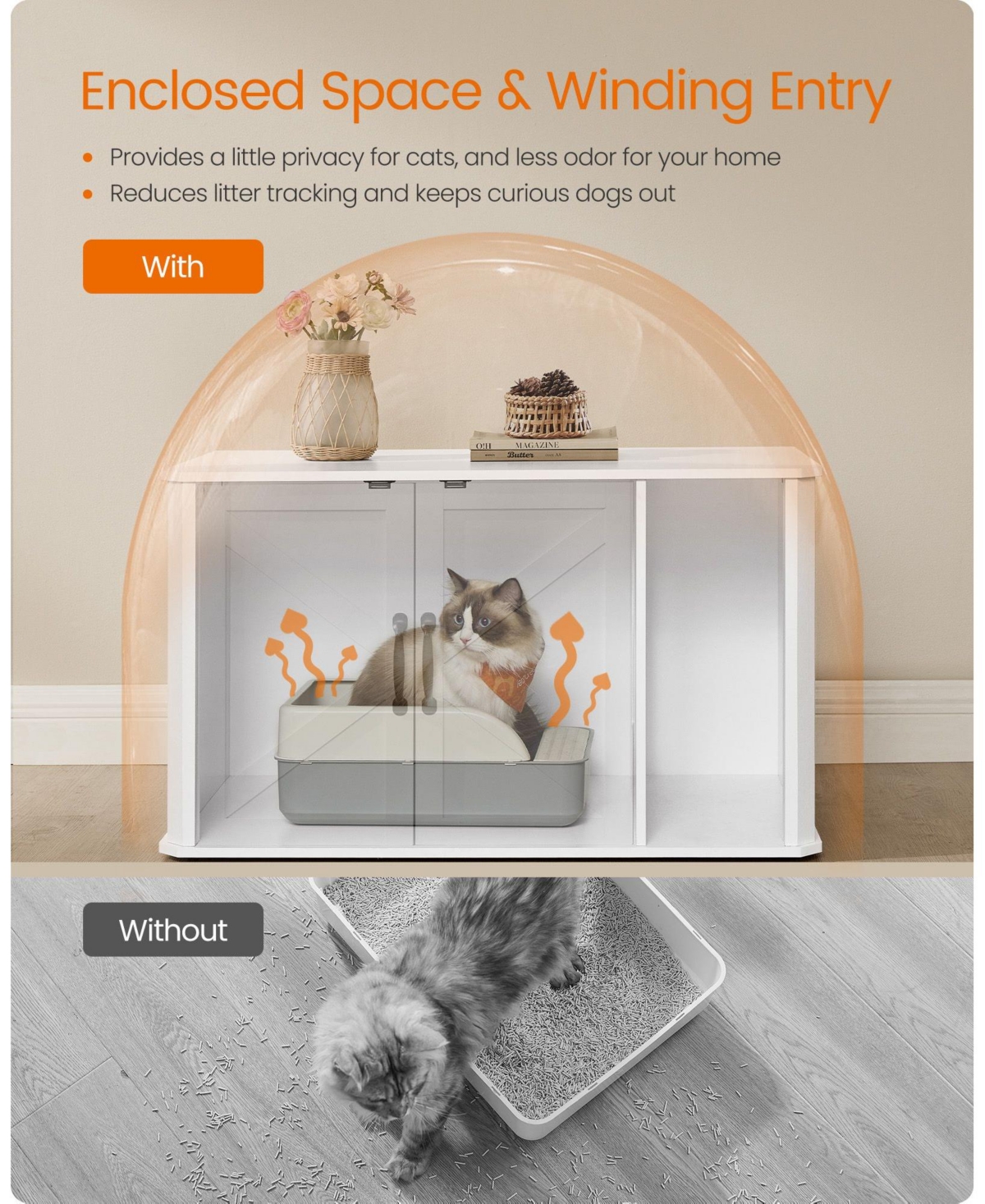 Slickblue Modern Litter Box Enclosure with Front Entry, Hidden Cat Litter Box Furniture