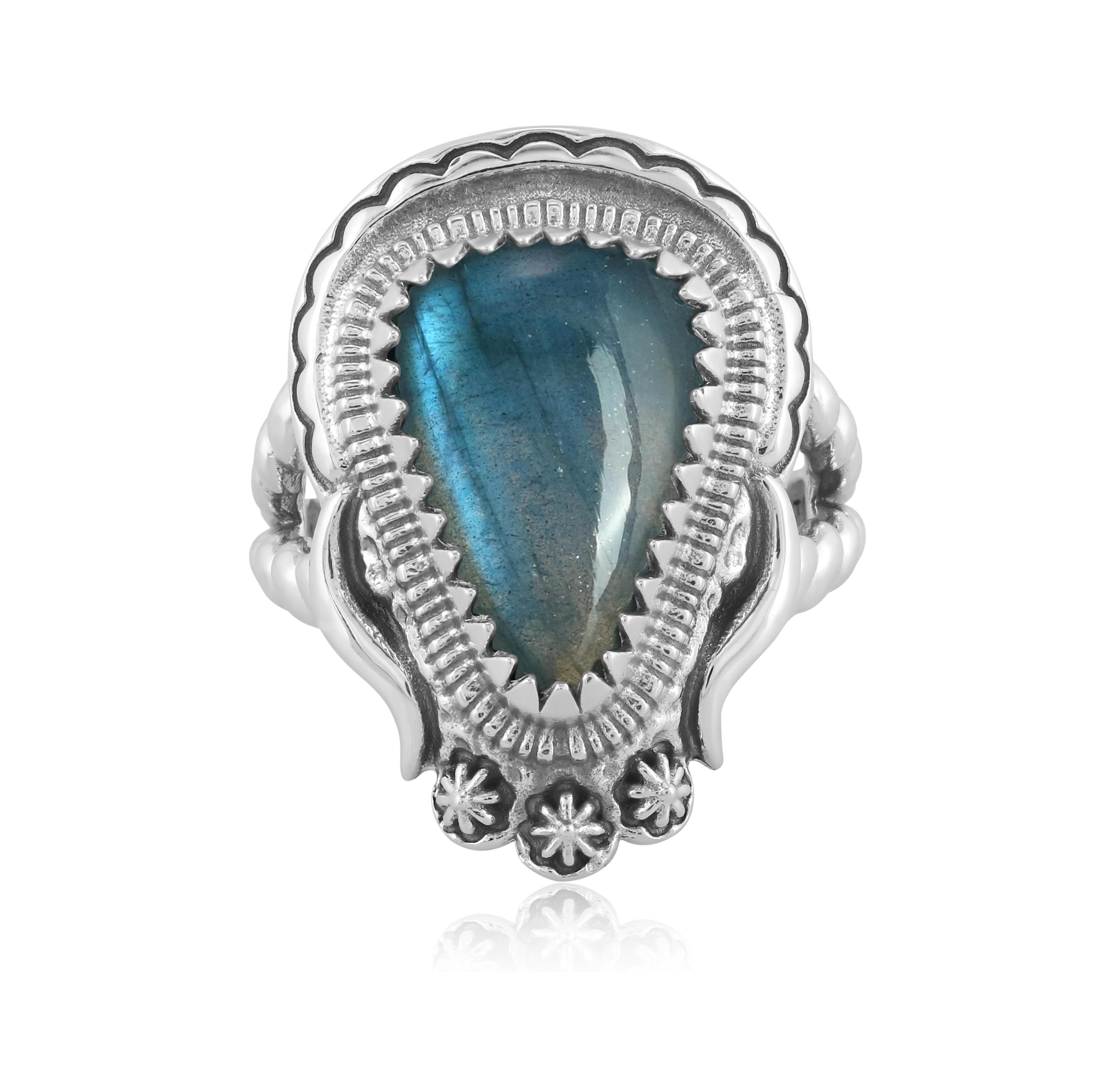 American West Jewelry Sterling Silver Labradorite Split Shank Rope Ring, Size 7