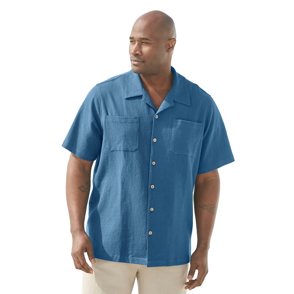 Big & Tall Gauze Camp Shirt - Midnight teal