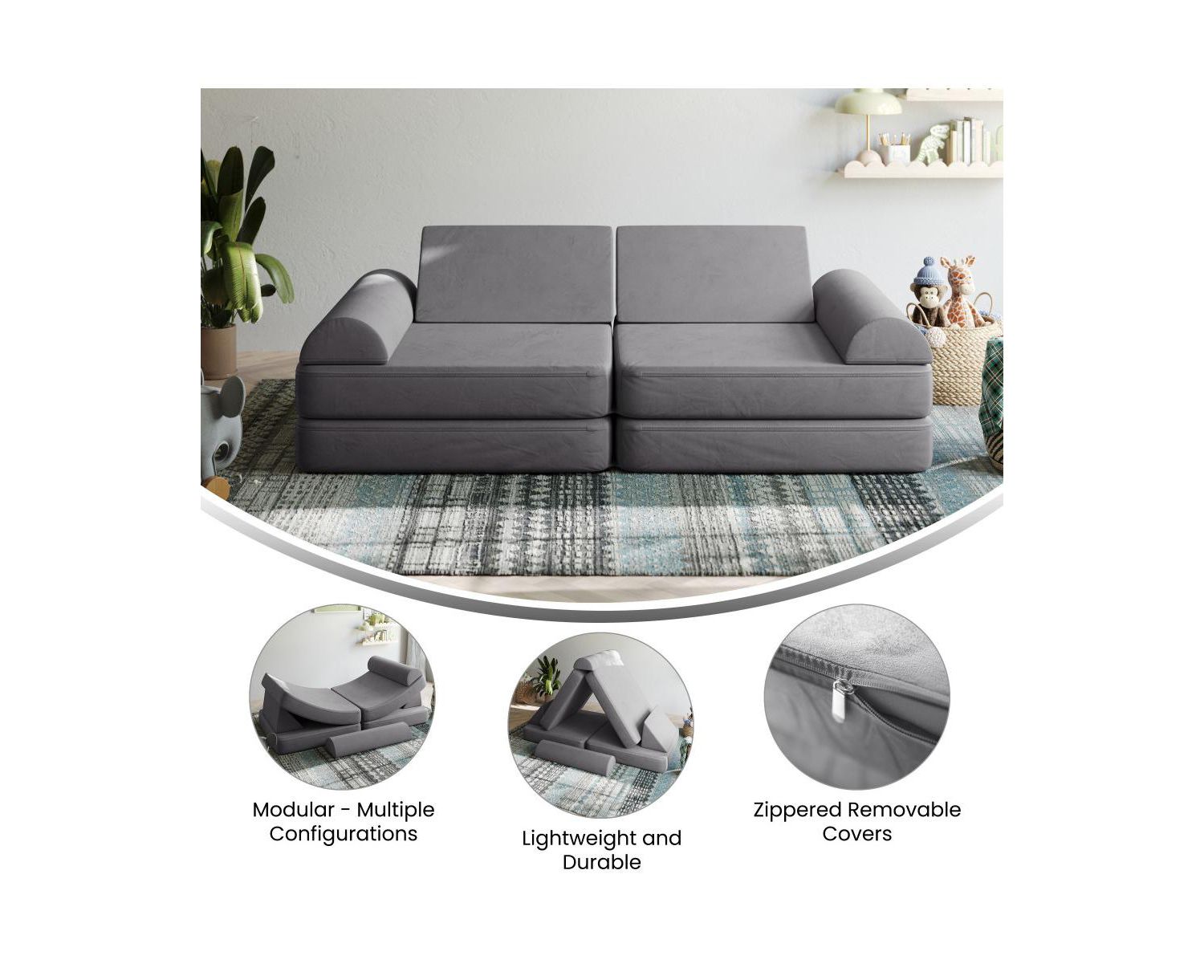 Conner Modular Play Couch For Kids With Convertible 6-Piece Design And Soft Foam Cushions