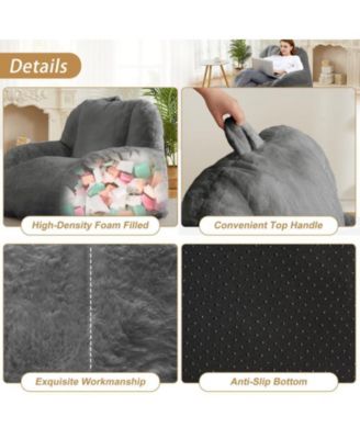 Giant Bean Bag Chair, Faux Fur Stuffed Bean Bag Couch with Filler, Bean Bag Chair for Adults, Big Lazy Sofa Floor Sofa with Handle, Large Living Bean Bag