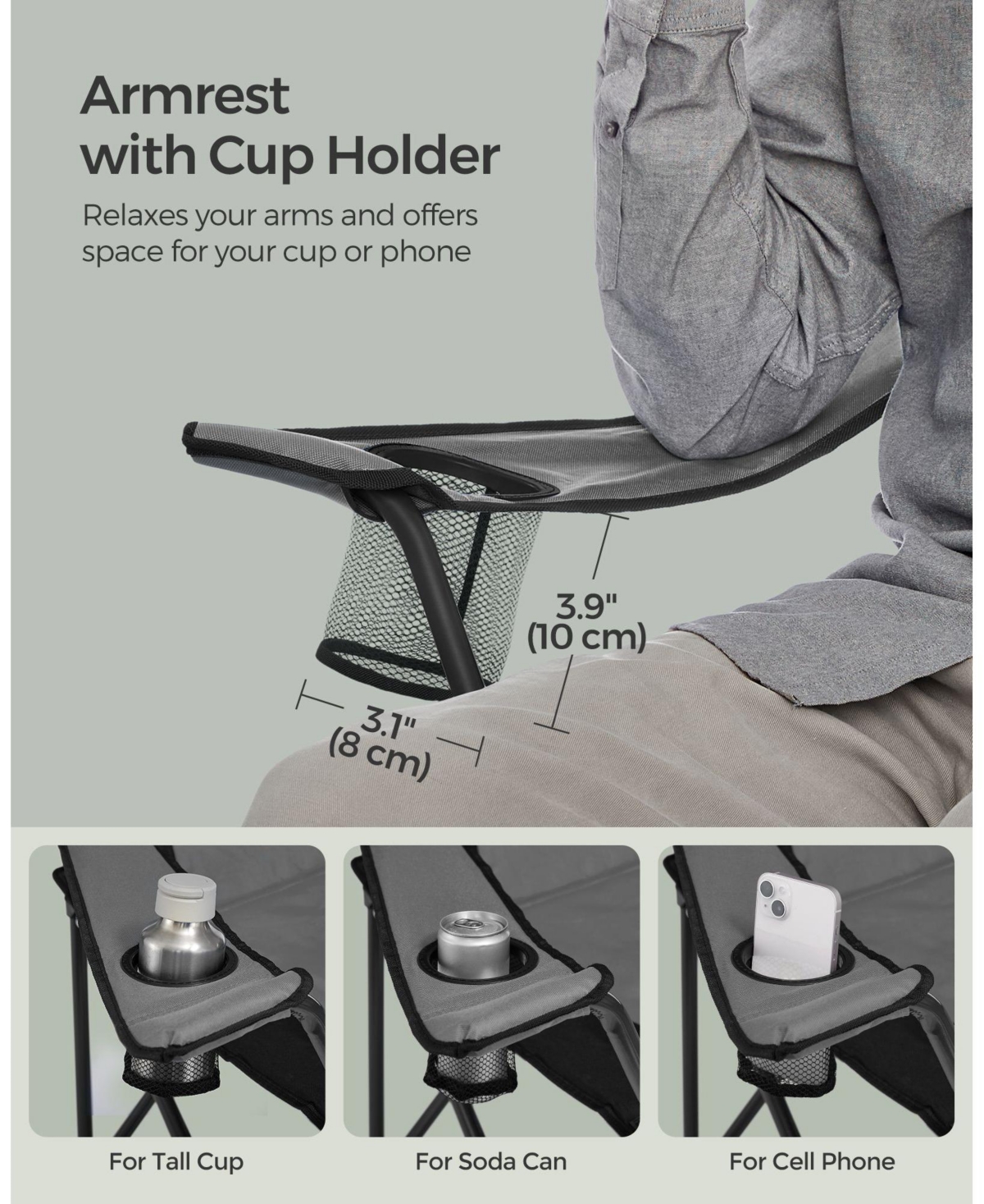 Slickblue Heavy Duty Folding Camping Chair with Comfortable Sponge Seat and Cup Holder - Black