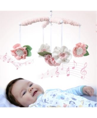 Pink Floral Musical Crib Mobile for Baby Girls Plays 12 Lullabies