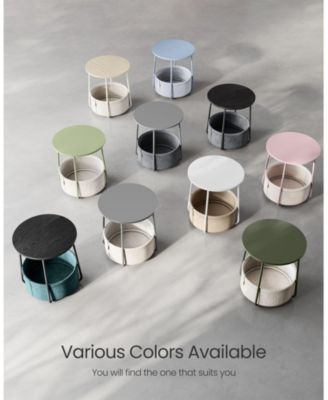 Small Round Side Table with Fabric Storage Basket for Living Room or Bedroom