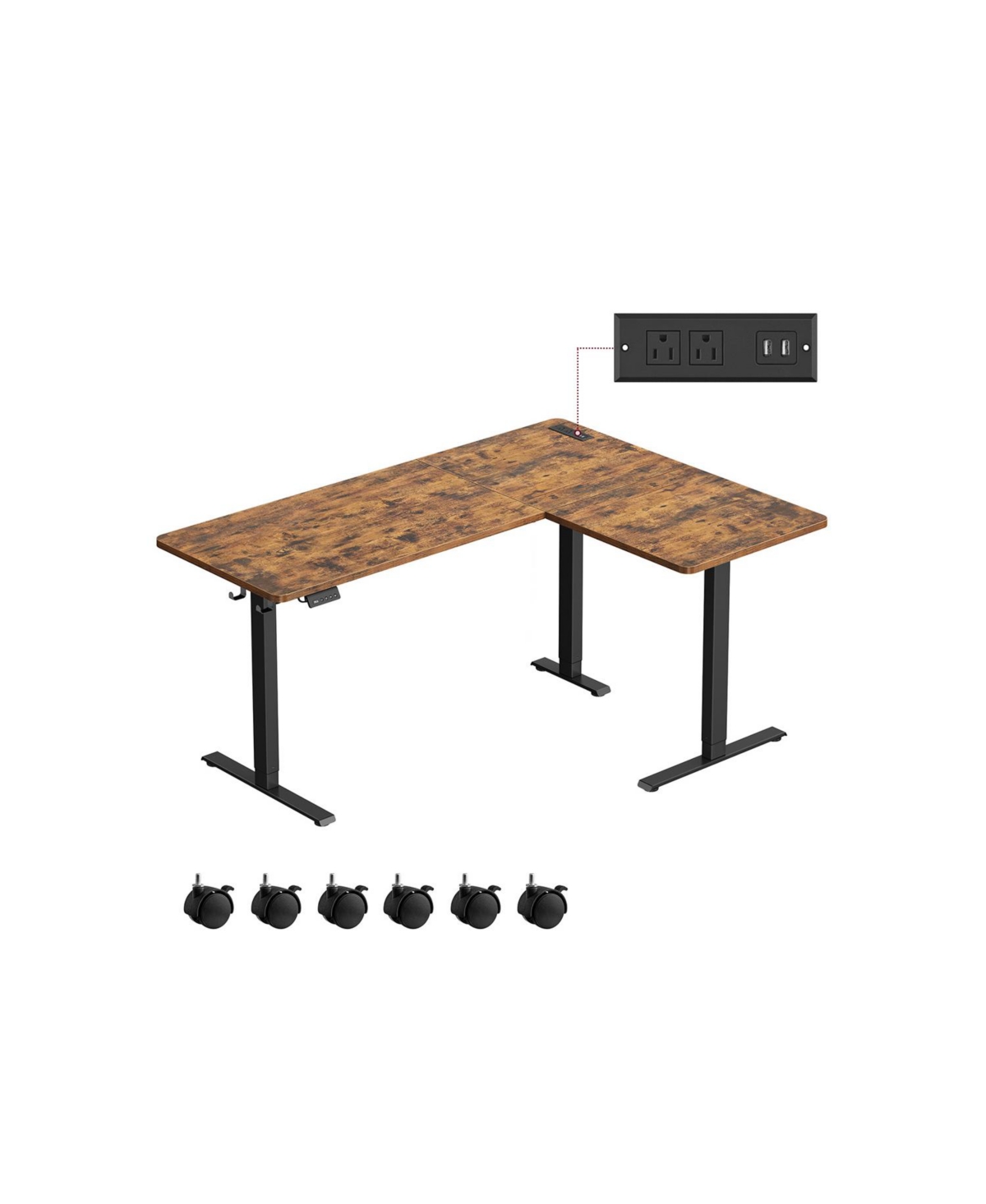 Slickblue L-Shaped Electric Standing Desk – Height Adjustable Corner Desk with Power Outlets, Memory Function, Easy Assembly for Home Office &
